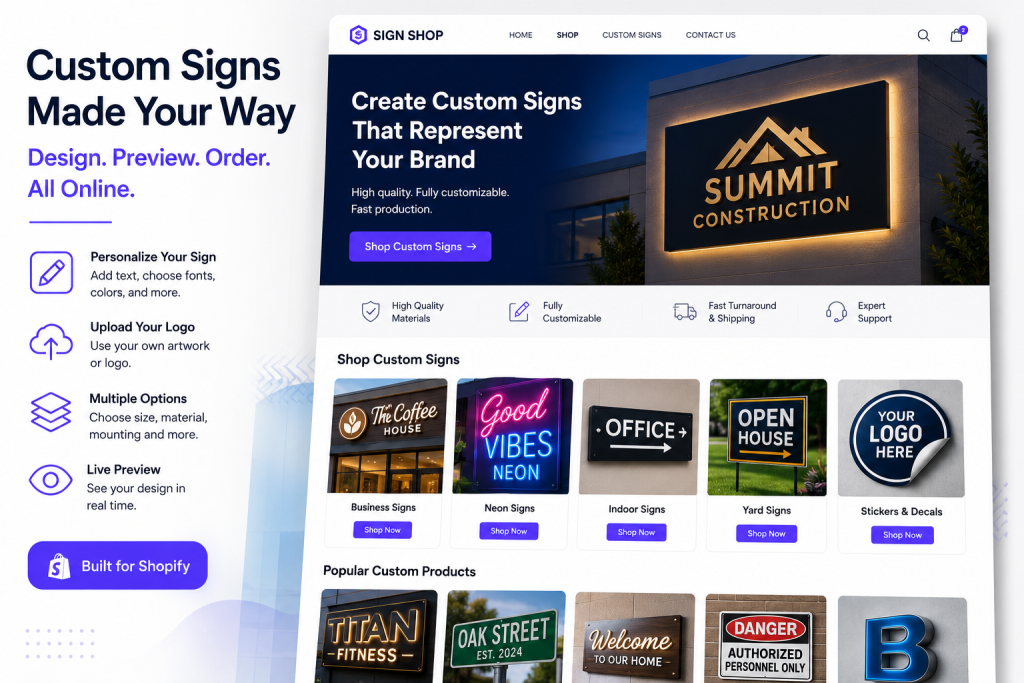 custom sign Shopify store